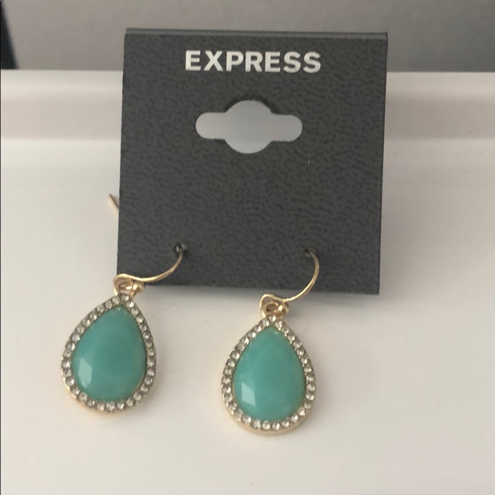 Express teal blue halo pear shaped earrings
